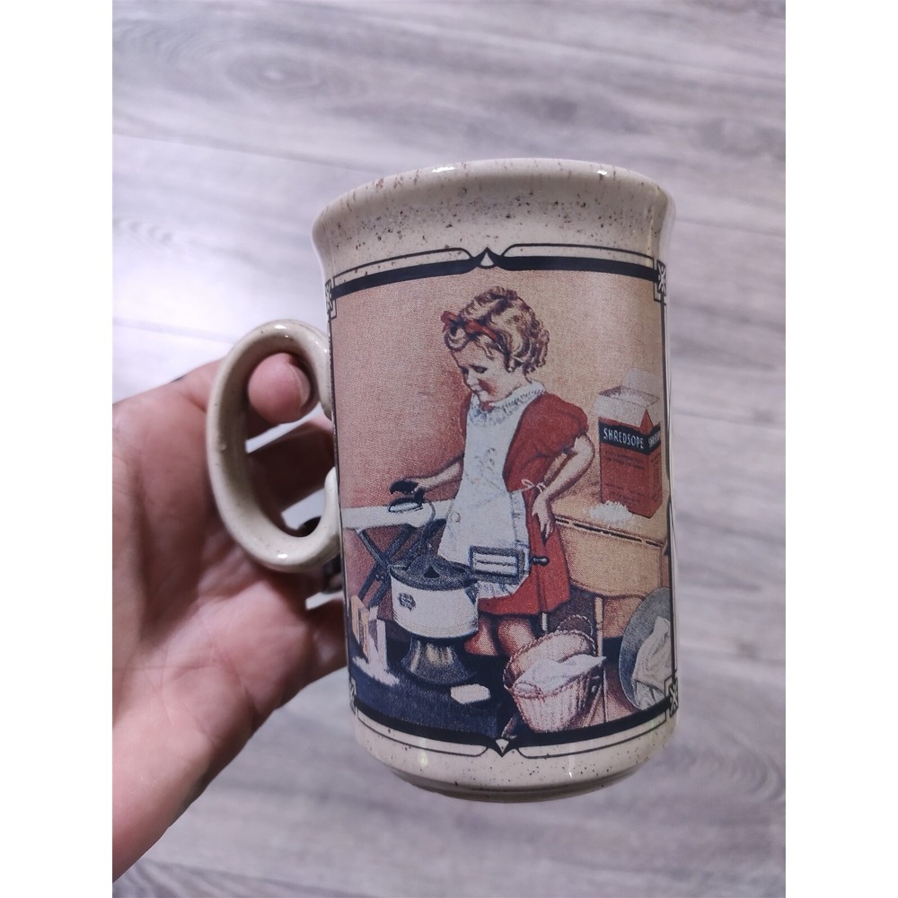 Watkins 1939 Calendar Coffee Mug Cup Made In England Girl Doing Laundry Retro